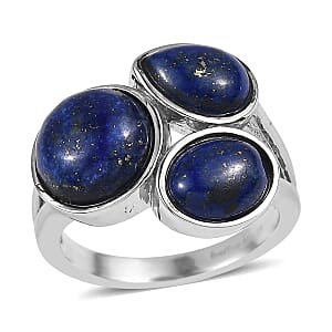 EverTrue Lapis Lazuli 9.40 ctw 3 Stone Ring in Stainless Steel (Size 10.0)