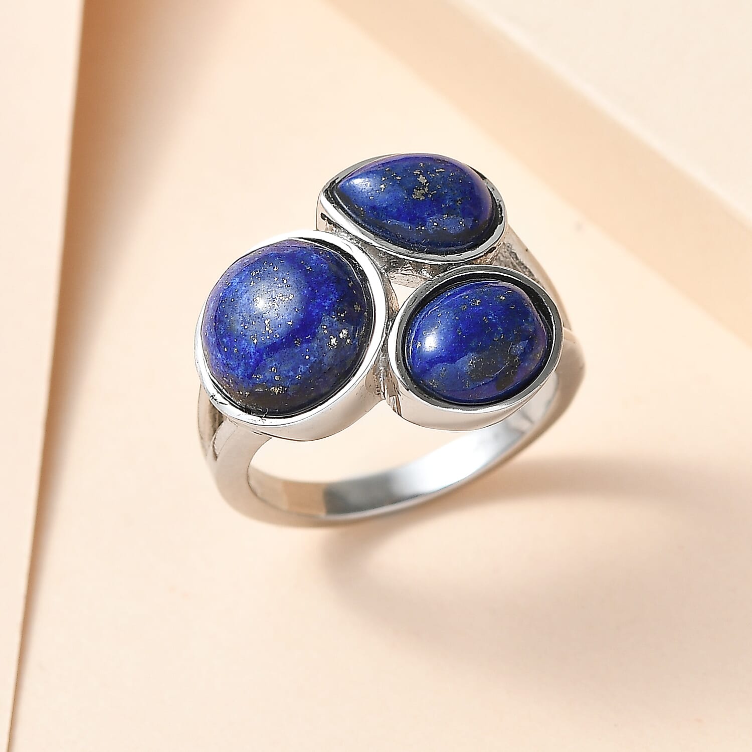 EverTrue Lapis Lazuli 9.40 ctw 3 Stone Ring in Stainless Steel (Size 10.0)