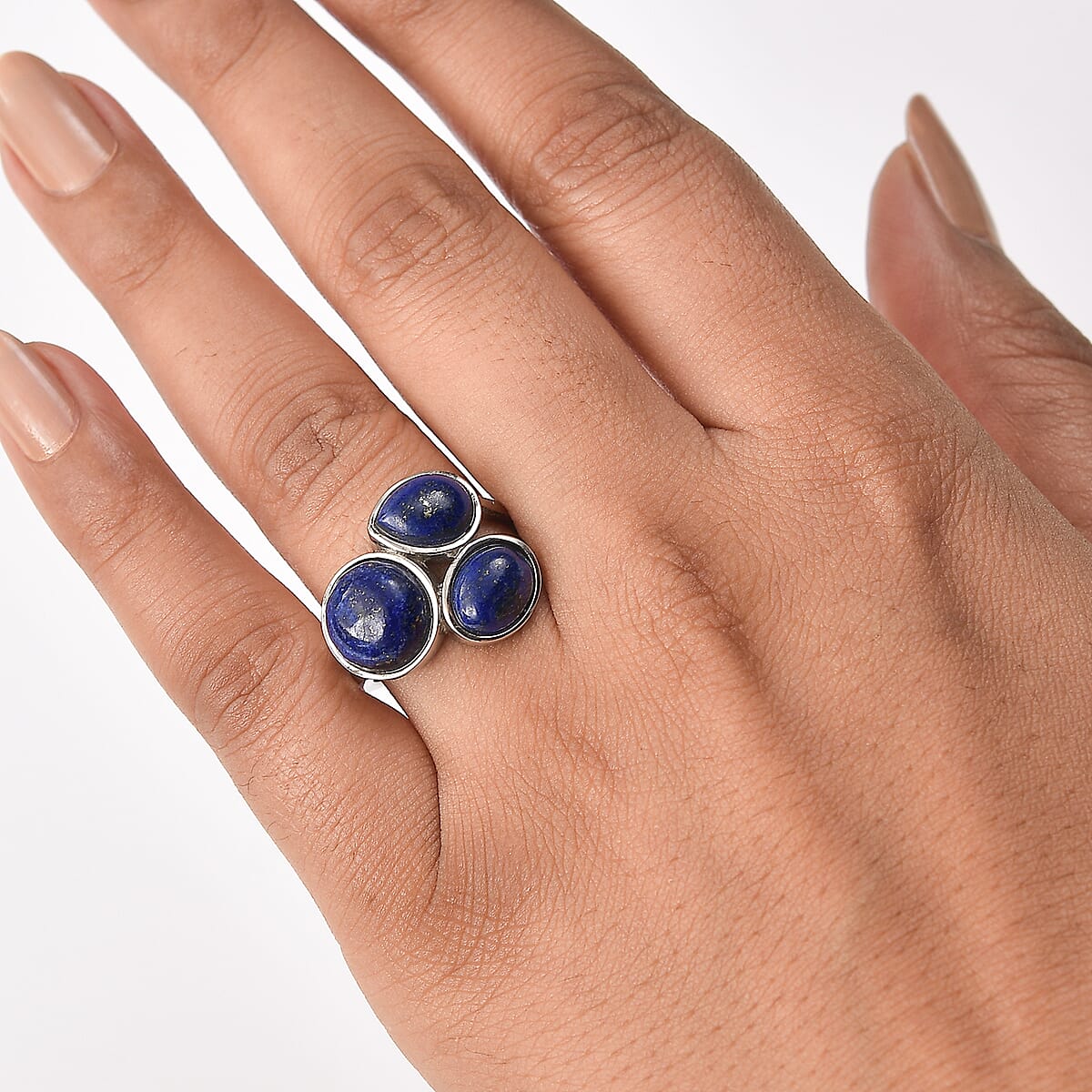 EverTrue Lapis Lazuli 9.40 ctw 3 Stone Ring in Stainless Steel (Size 10.0) image number 2