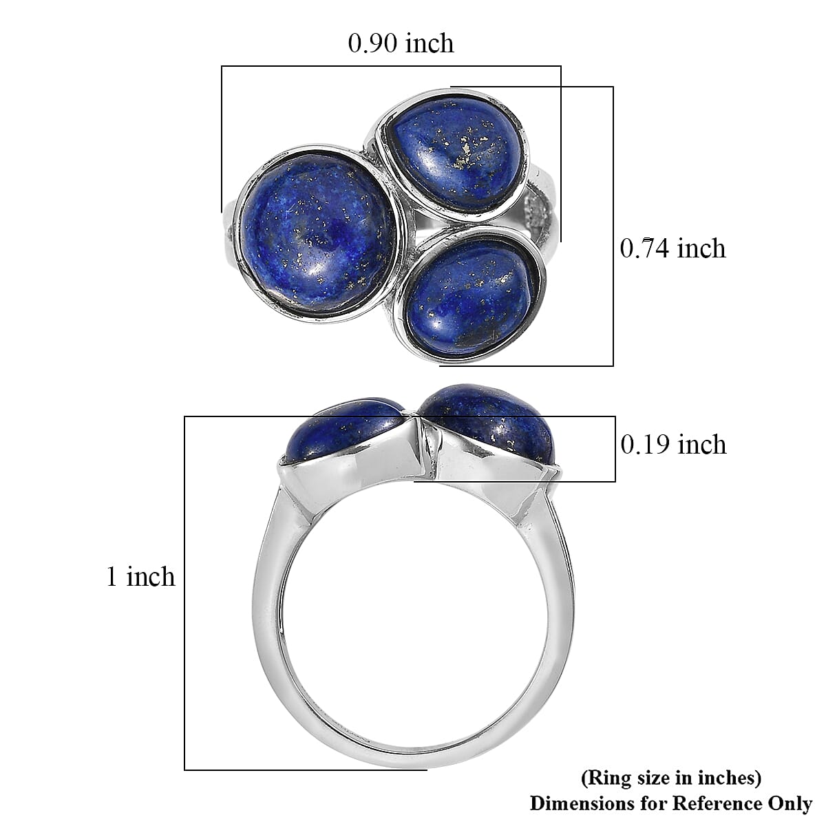 EverTrue Lapis Lazuli 9.40 ctw 3 Stone Ring in Stainless Steel (Size 10.0) image number 5