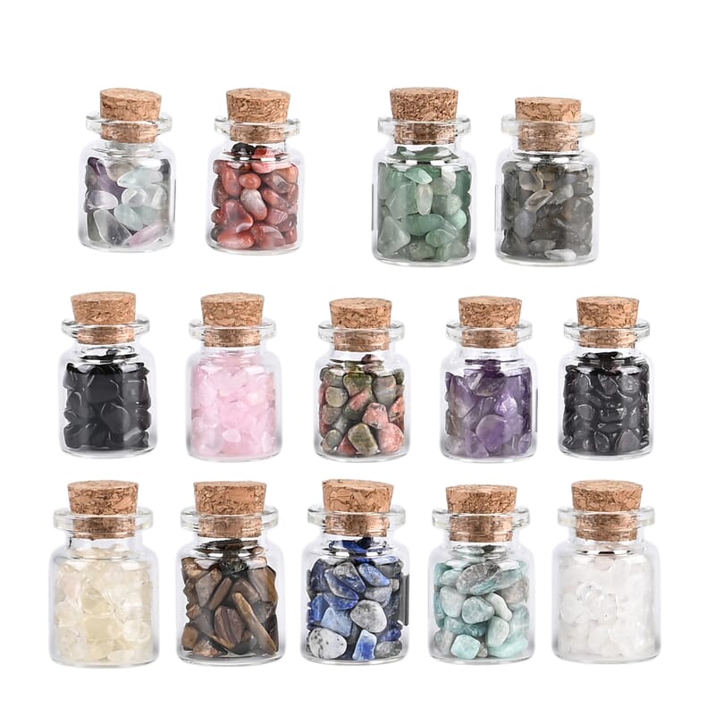Gemstone Wish Bottles Kit- 14 Chakra Healing Crystals