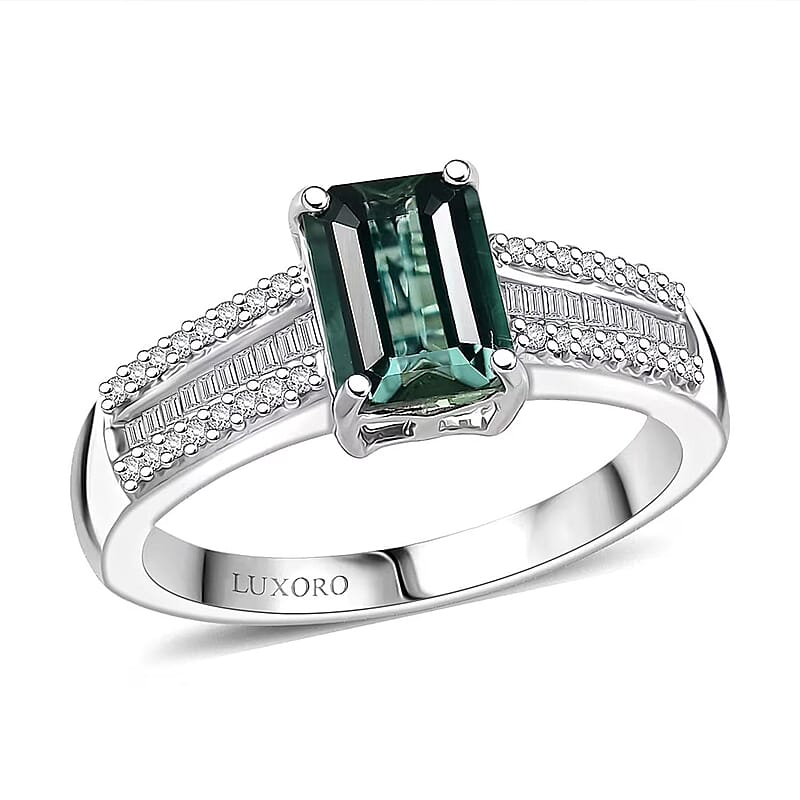 Luxoro AAA Lagoon Tourmaline and Diamond I2 1.50 ctw Deco Majesty Ring in 10K White Gold (Size 10.0)