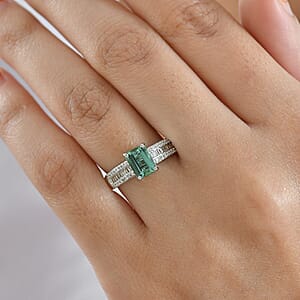 Luxoro AAA Lagoon Tourmaline, Diamond Deco Ring in 10K White Gold 1.50 ctw (Size 10.0)