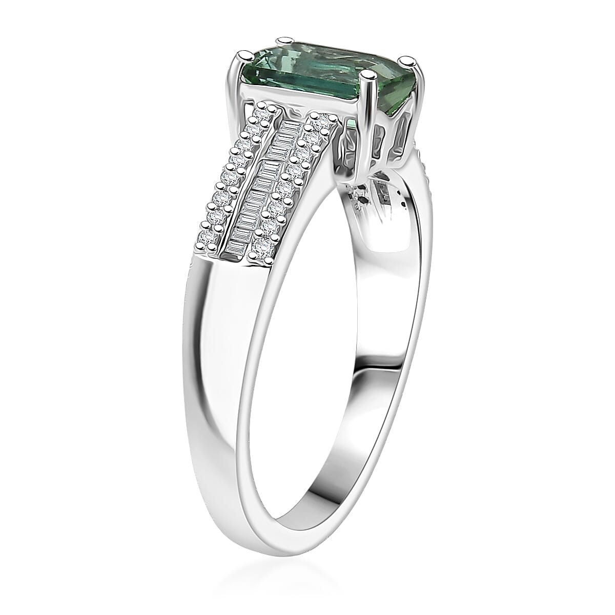 Luxoro AAA Lagoon Tourmaline and Diamond G-H I2 1.50 ctw Deco Majesty Ring in 10K White Gold (Size 10.0) image number 3