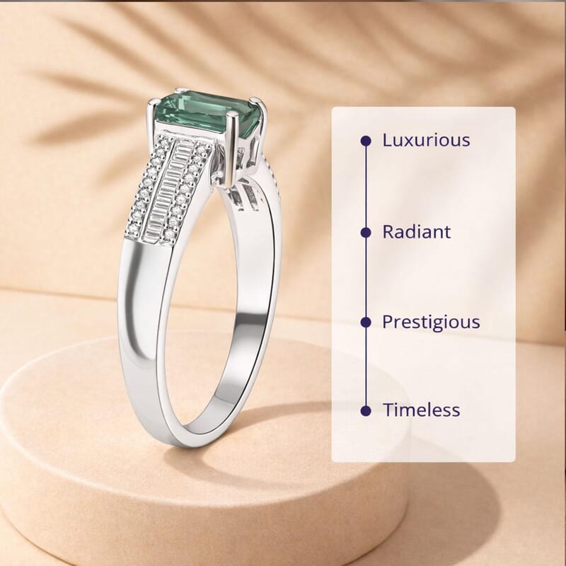 Luxoro AAA Lagoon Tourmaline and Diamond I2 1.50 ctw Deco Majesty Ring in 10K White Gold (Size 10.0)