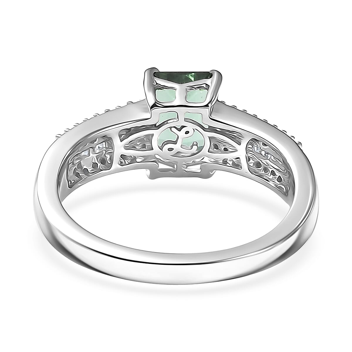 Luxoro AAA Lagoon Tourmaline and Diamond G-H I2 1.50 ctw Deco Majesty Ring in 10K White Gold (Size 10.0) image number 4