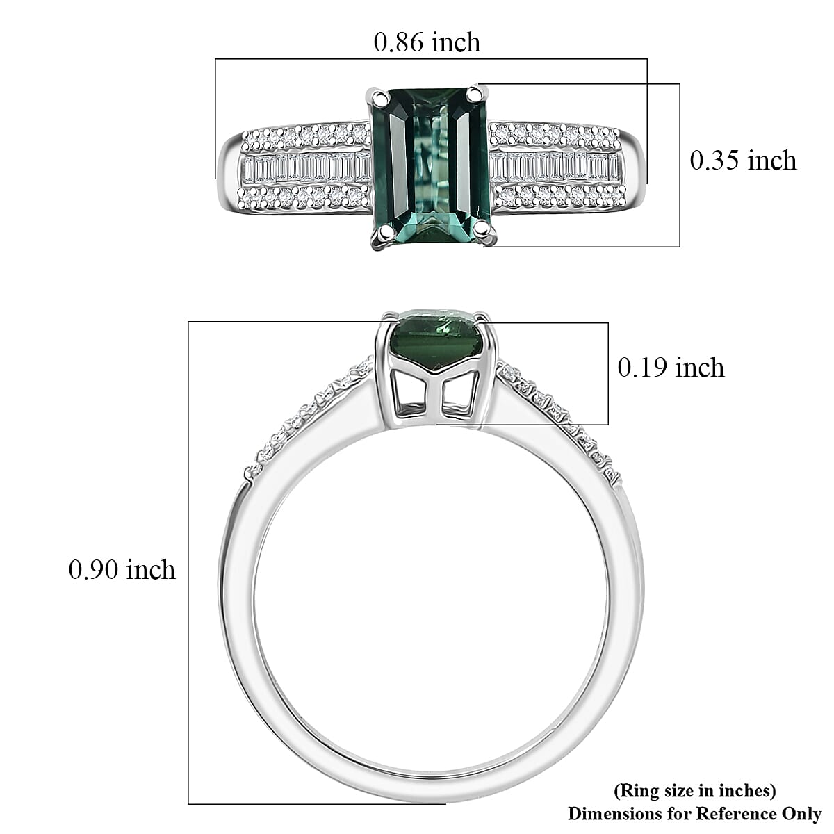 Luxoro AAA Lagoon Tourmaline and Diamond G-H I2 1.50 ctw Deco Majesty Ring in 10K White Gold (Size 10.0) image number 5