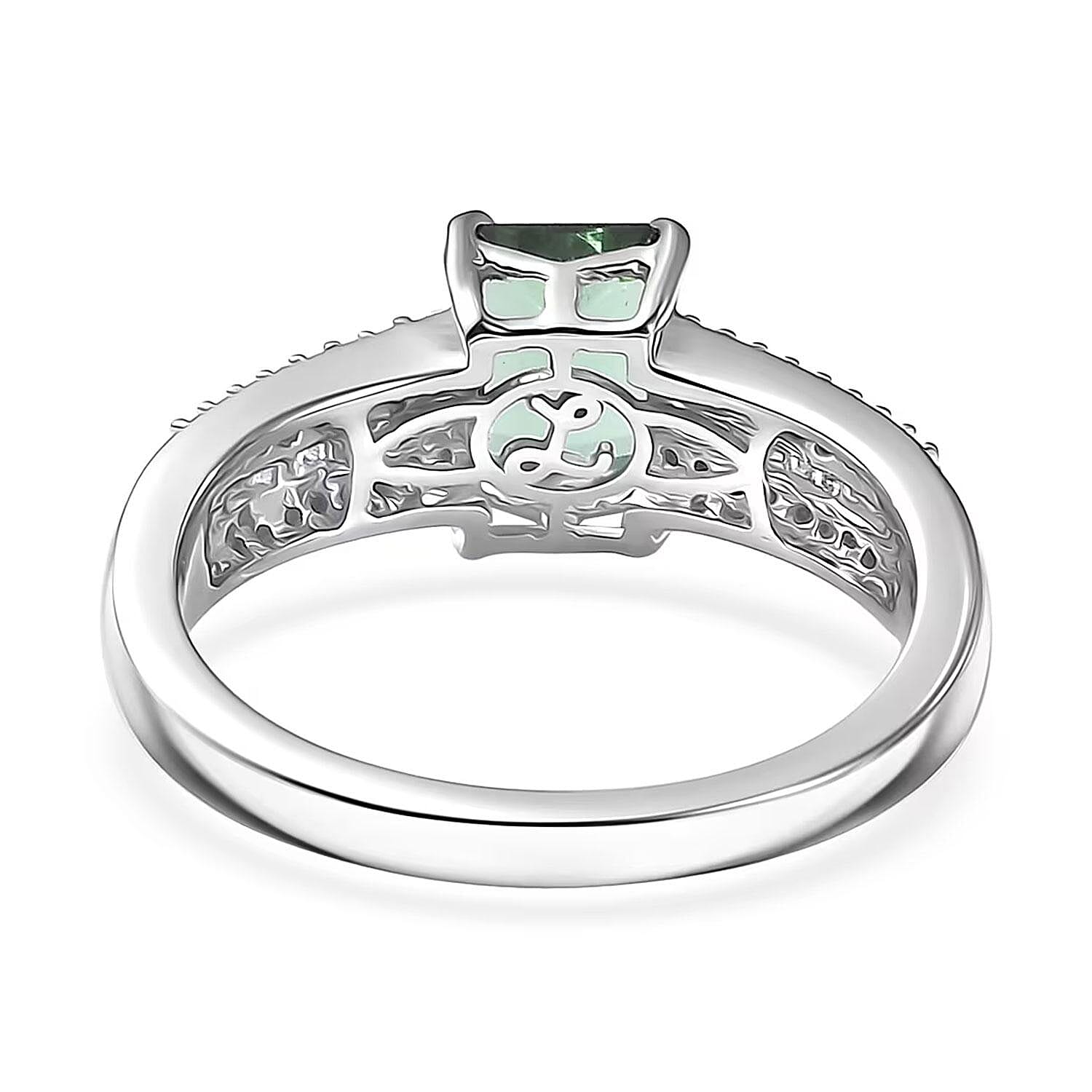 Luxoro AAA Lagoon Tourmaline and Diamond I2 1.50 ctw Deco Majesty Ring in 10K White Gold (Size 10.0)