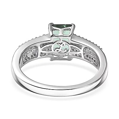 Luxoro AAA Lagoon Tourmaline and Diamond I2 1.50 ctw Deco Majesty Ring in 10K White Gold (Size 10.0)