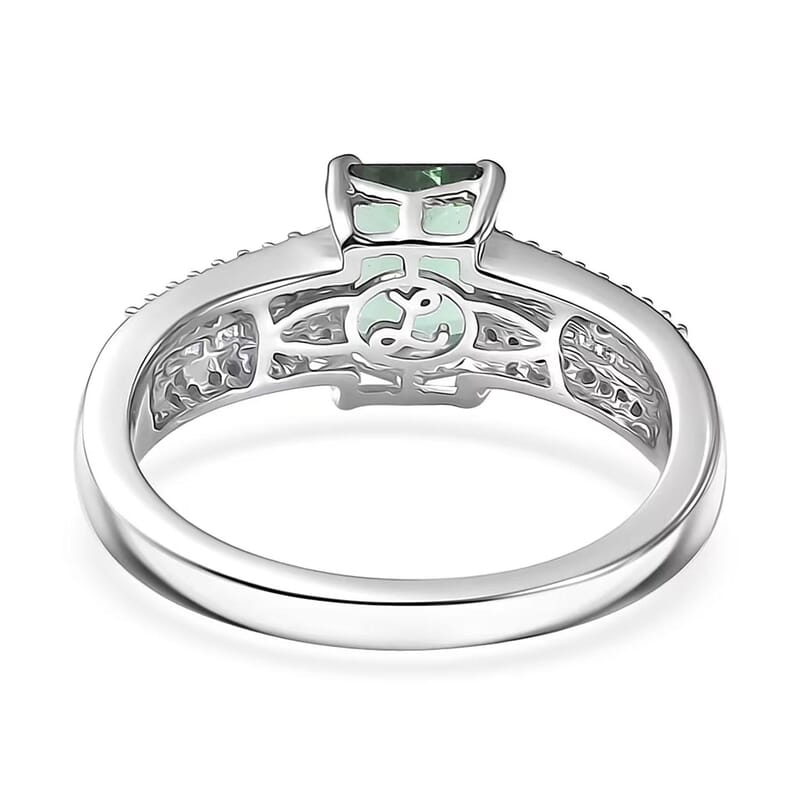 Luxoro AAA Lagoon Tourmaline and Diamond I2 1.50 ctw Deco Majesty Ring in 10K White Gold (Size 10.0)
