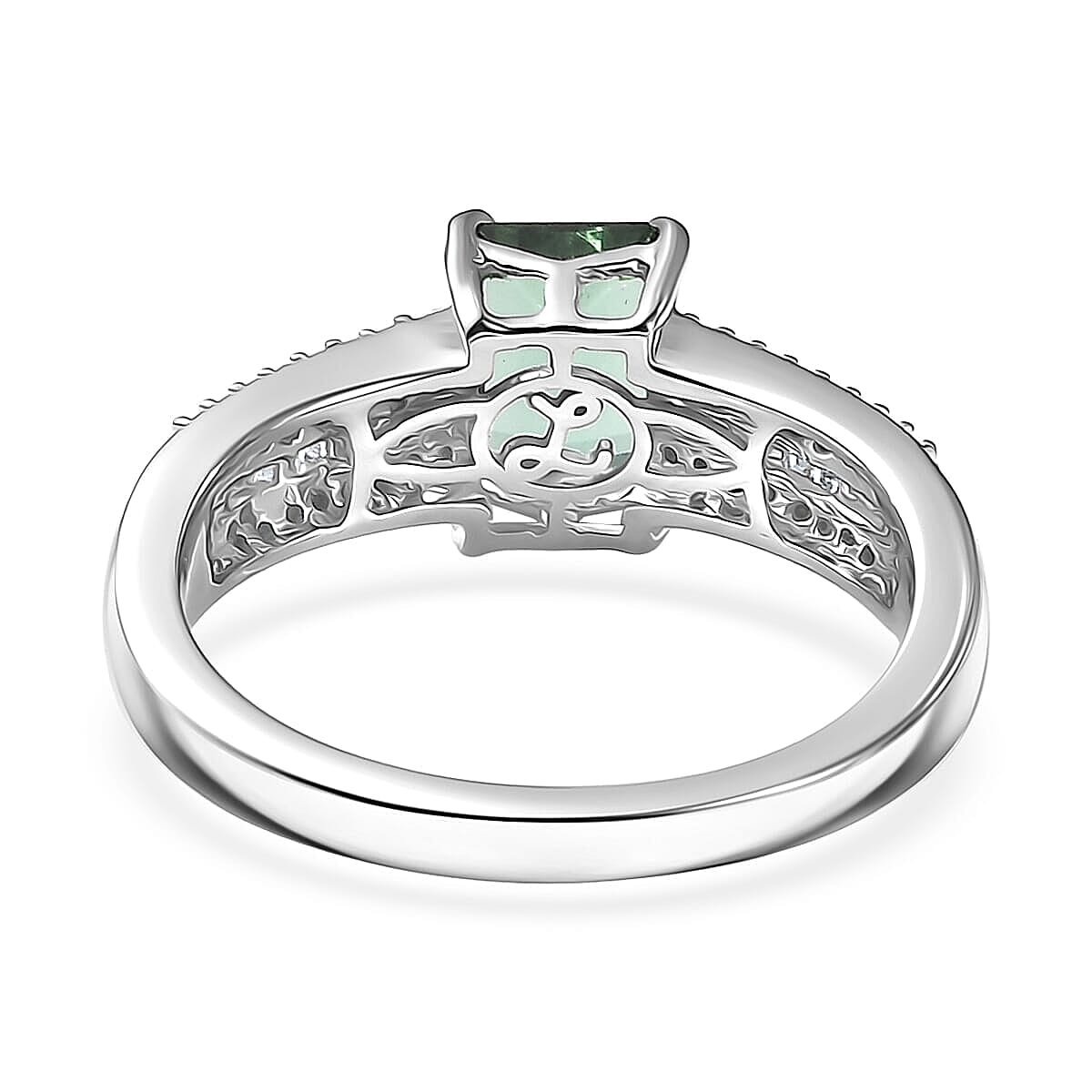 Luxoro 10K White Gold AAA Lagoon Tourmaline, Diamond (G-H, I2)(0.19 cts) Ring (Size 10.0) 1.50 ctw image number 4