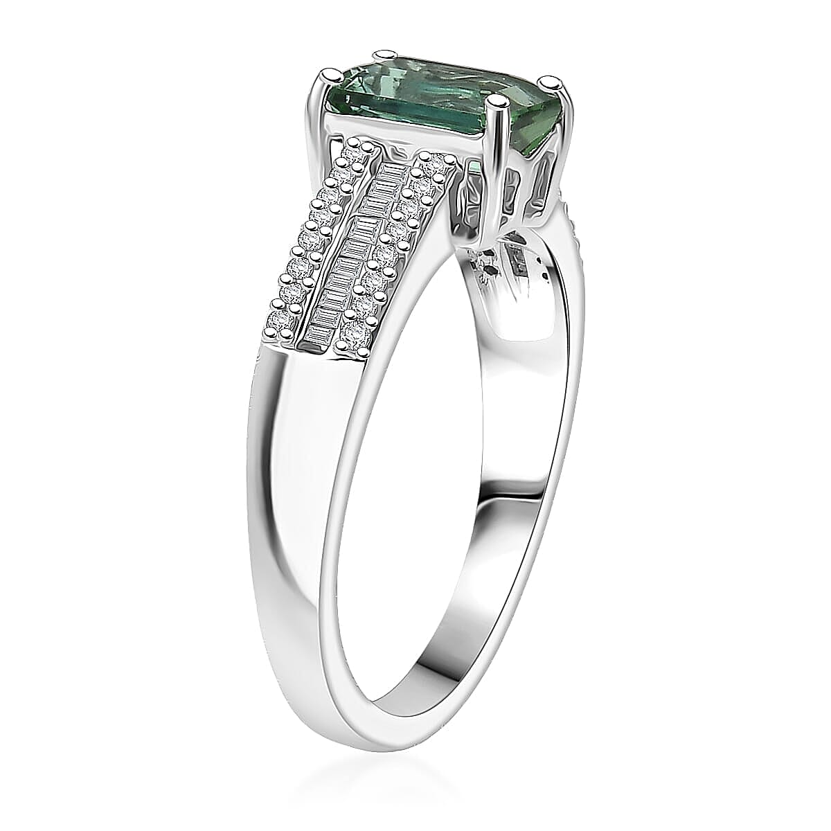 Luxoro 10K White Gold AAA Lagoon Tourmaline, Diamond (G-H, I2)(0.19 cts) Ring (Size 10.0) 1.50 ctw image number 3