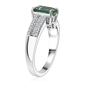 Luxoro AAA Lagoon Tourmaline, Diamond Deco Ring in 10K White Gold 1.50 ctw (Size 9.5)