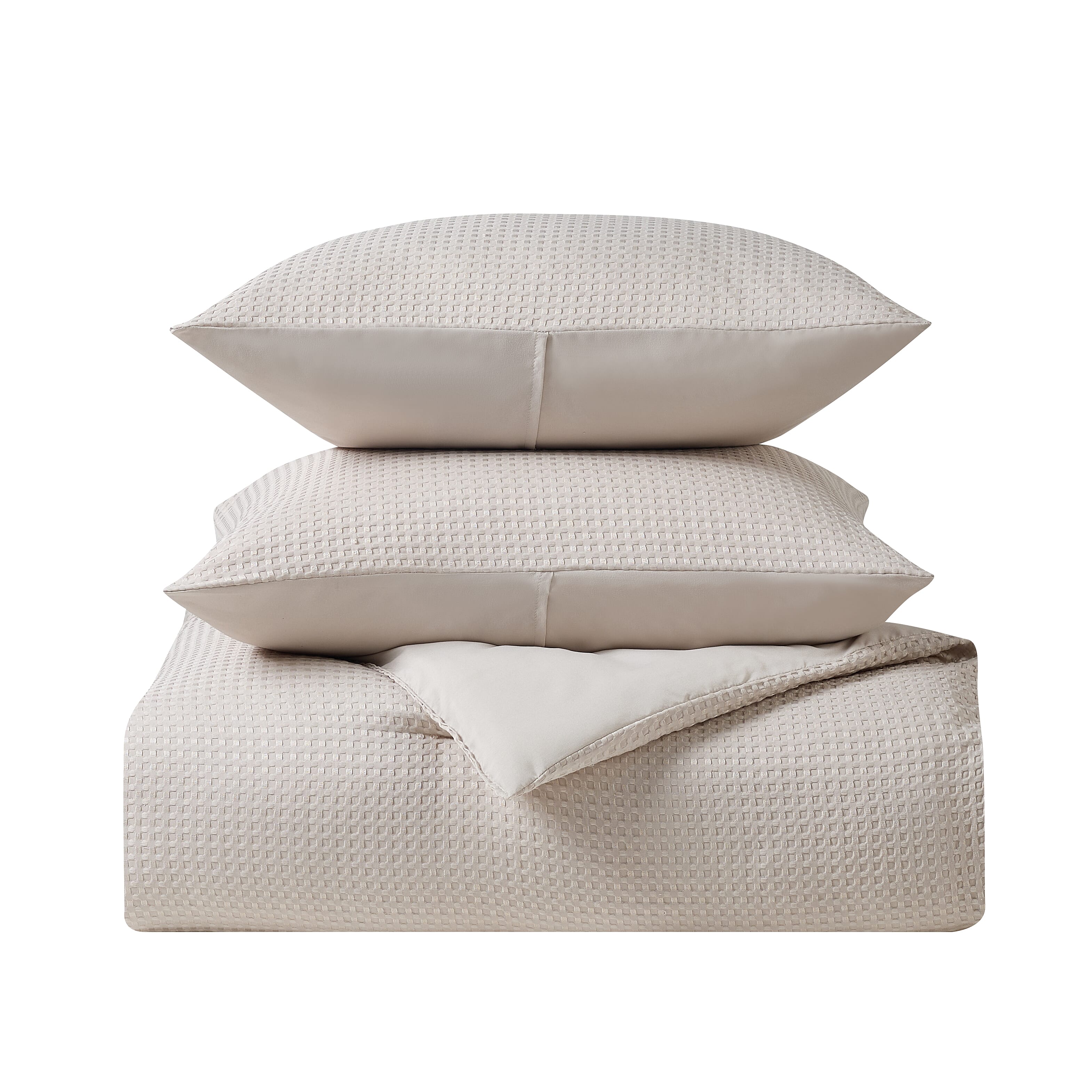 Kathy Ireland 3-Piece Beige Waffle Down Alternative Comforter Set -Queen