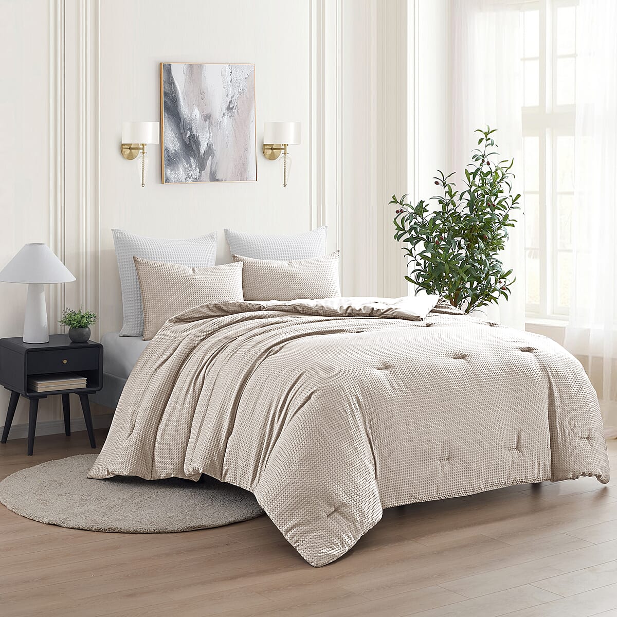 Kathy Ireland 3-Piece Beige Waffle Down Alternative Comforter Set -Queen image number 1