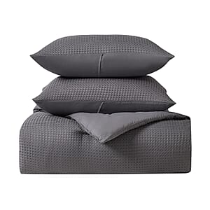 Kathy Ireland 3-Piece Gray Waffle Down Alternative Comforter Set -Queen