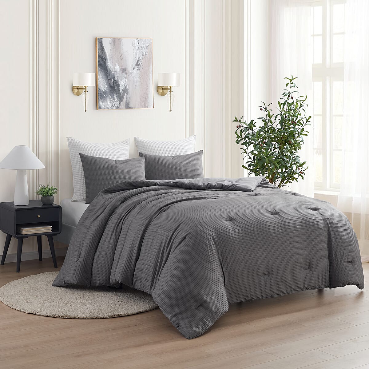 Kathy Ireland 3-Piece Gray Waffle Down Alternative Comforter Set -Queen image number 1