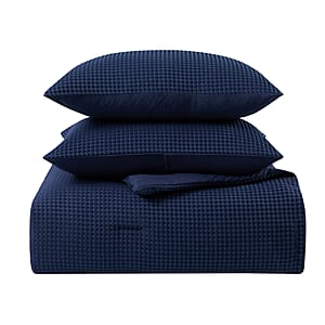 Kathy Ireland 3-Piece Navy Waffle Down Alternative Comforter Set -Queen