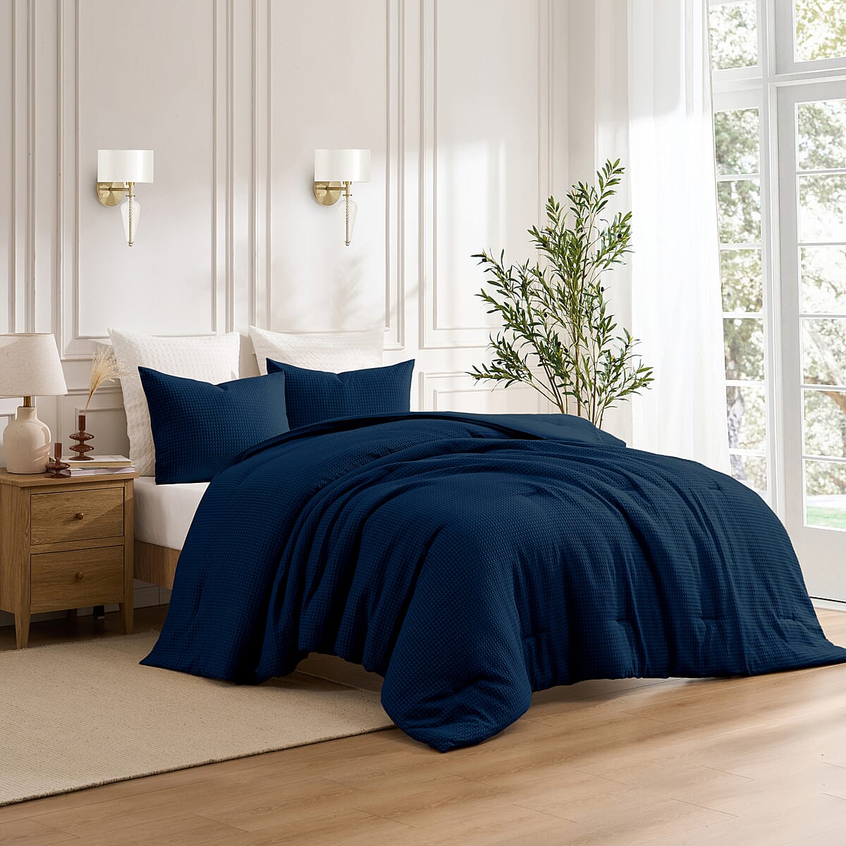 Kathy Ireland 3-Piece Navy Waffle Down Alternative Comforter Set -Queen image number 1
