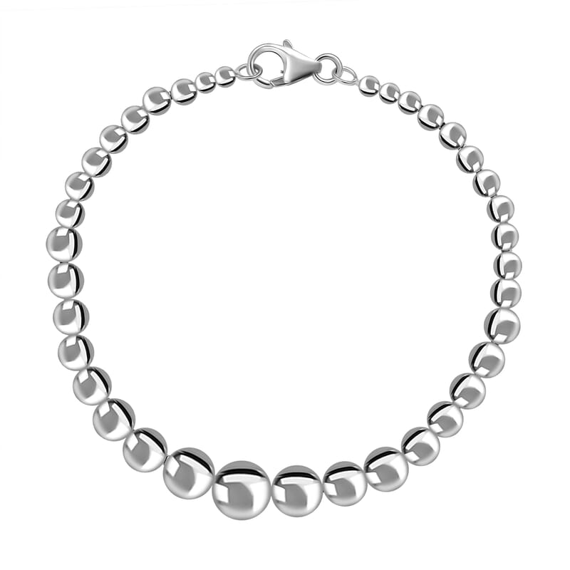 D'Joy Sterling Silver Beaded Graduated Bracelet (6.25 In) (9 g)