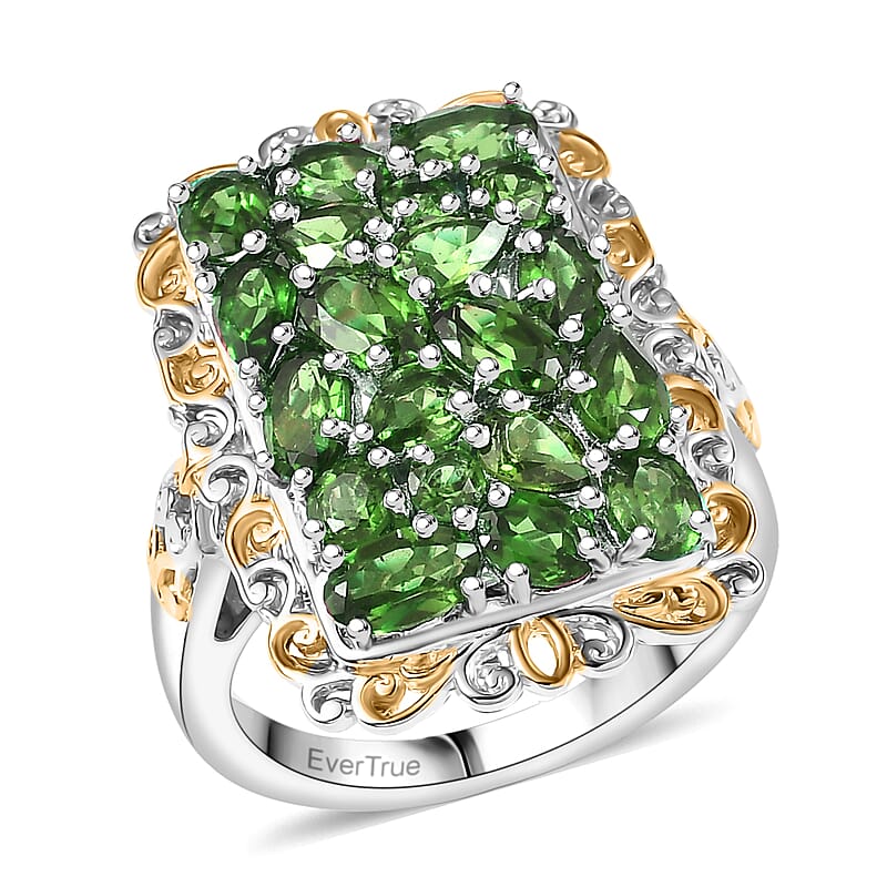 EverTrue Chrome Diopside 3.80 ctw Victorian Filigree Ring in 18K YG Plated and Platinum Bond (Size 5.0)