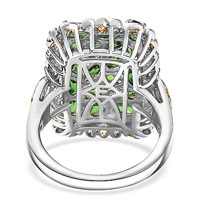 EverTrue Chrome Diopside 3.80 ctw Victorian Filigree Ring in 18K YG Plated and Platinum Bond (Size 5.0)