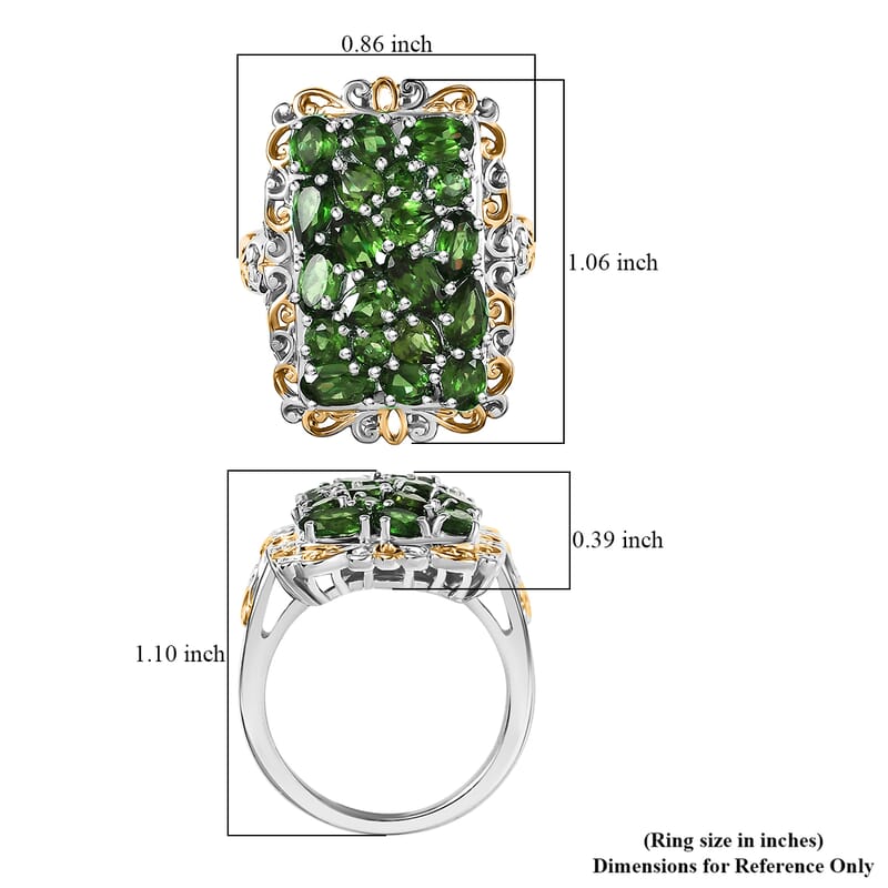 EverTrue Chrome Diopside 3.80 ctw Victorian Filigree Ring in 18K YG Plated and Platinum Bond (Size 5.0)