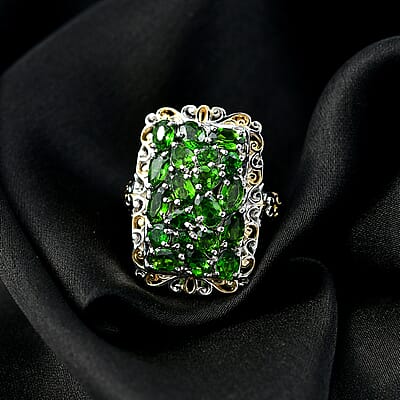 EverTrue Chrome Diopside 3.80 ctw Victorian Filigree Ring in 18K YG Plated and Platinum Bond (Size 7.0)