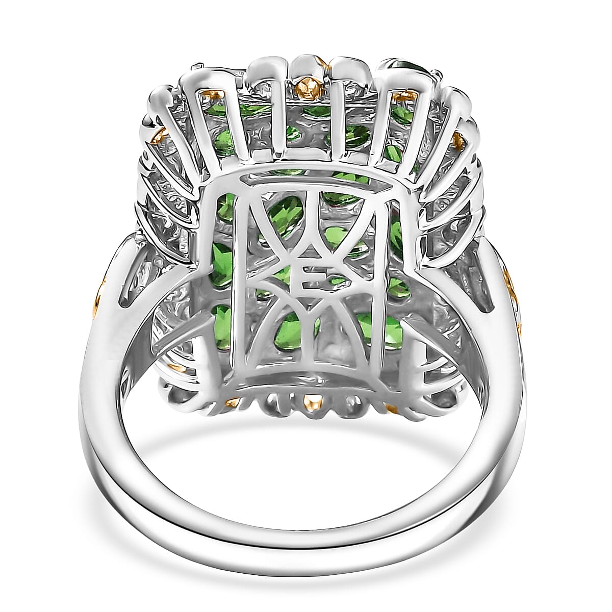 EverTrue Chrome Diopside 3.80 ctw Victorian Filigree Ring in 18K YG Plated and Platinum Bond (Size 7.0) image number 4