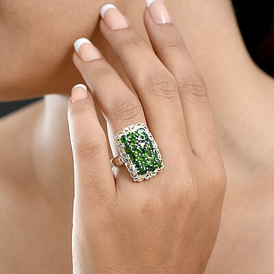 EverTrue Chrome Diopside 3.80 ctw Victorian Filigree Ring in 18K YG Plated and Platinum Bond (Size 8.0)