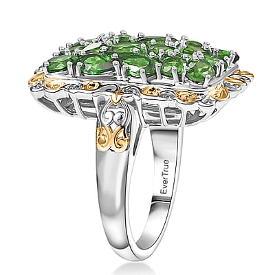 EverTrue Chrome Diopside 3.80 ctw Victorian Filigree Ring in 18K YG Plated and Platinum Bond (Size 9.0)
