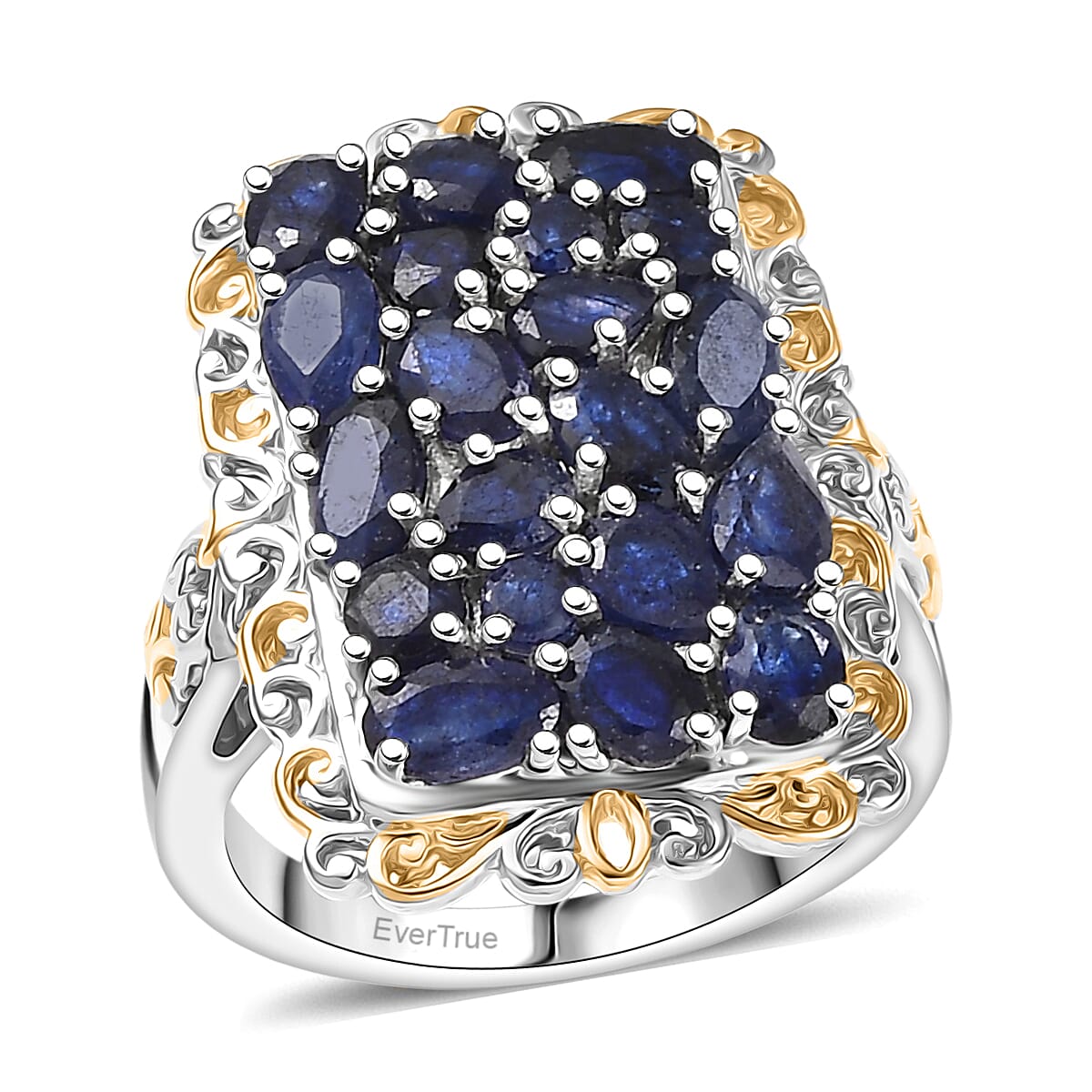 EverTrue Masoala Sapphire (D) 5.85 ctw Victorian Filigree Ring in 18K YG Plated and Platinum Bond (Size 6.0)