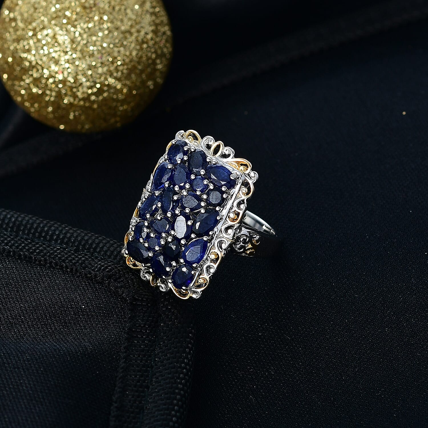 EverTrue Masoala Sapphire (D) 5.85 ctw Victorian Filigree Ring in 18K YG Plated and Platinum Bond (Size 6.0)