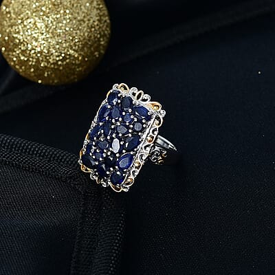 EverTrue Masoala Sapphire (D) 5.85 ctw Victorian Filigree Ring in 18K YG Plated and Platinum Bond (Size 6.0)