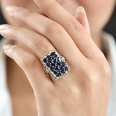 EverTrue Masoala Sapphire (D) 5.85 ctw Victorian Filigree Ring in 18K YG Plated and Platinum Bond (Size 6.0)