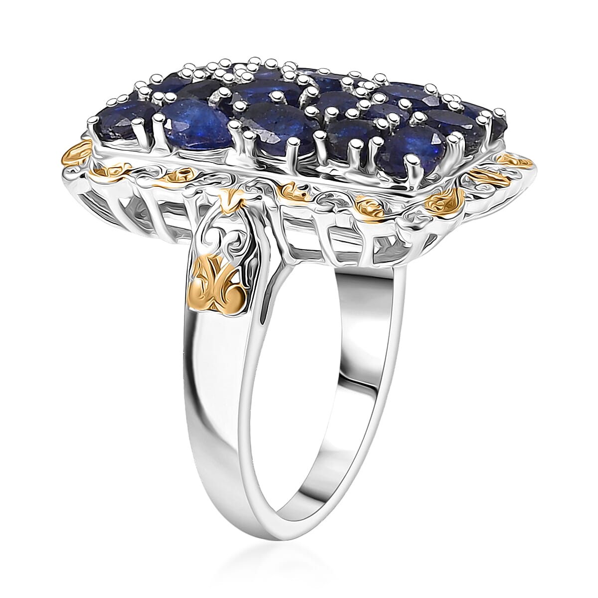 EverTrue Masoala Sapphire (D) 5.85 ctw Victorian Filigree Ring in 18K YG Plated and Platinum Bond (Size 6.0)