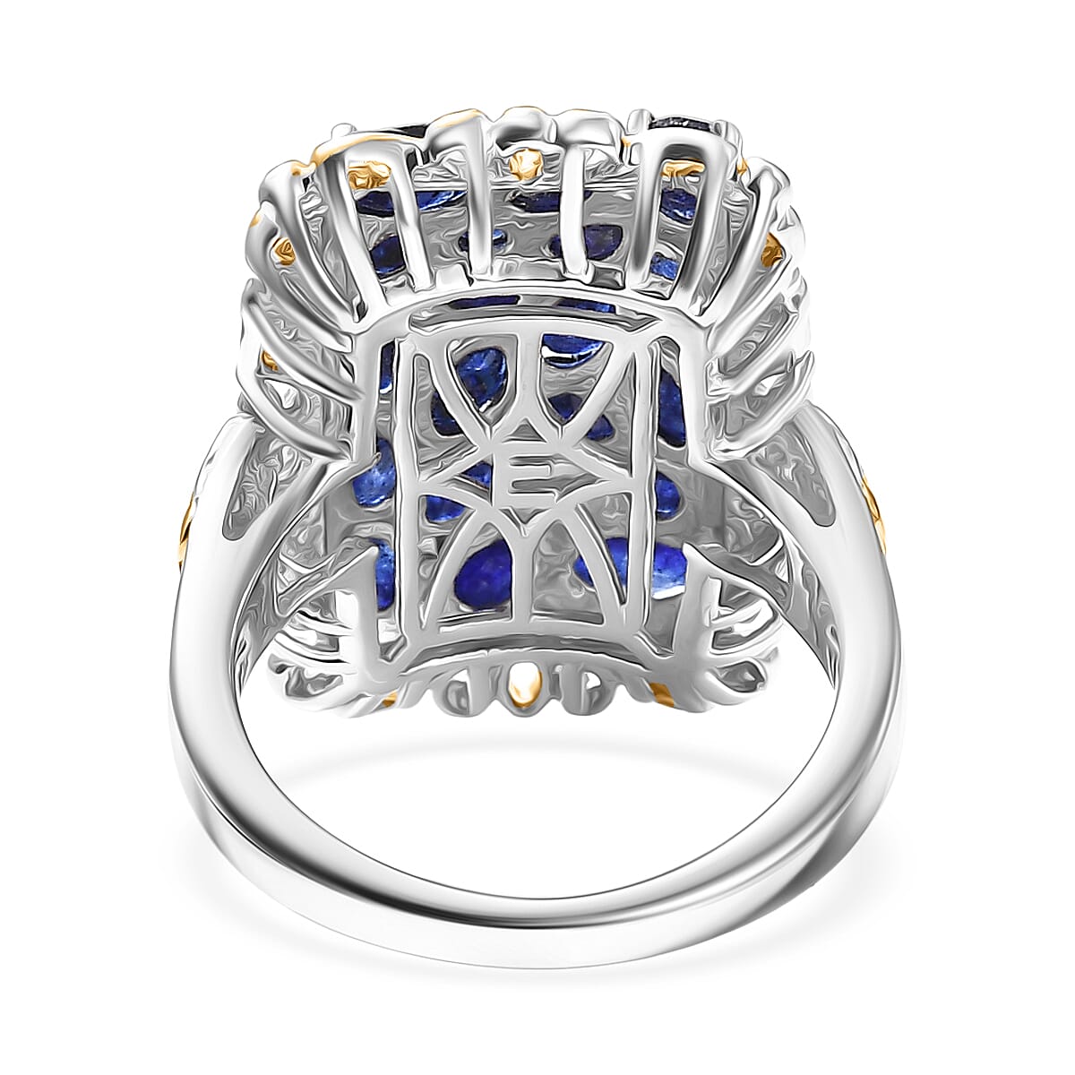 EverTrue Masoala Sapphire (D) 5.85 ctw Victorian Filigree Ring in 18K YG Plated and Platinum Bond (Size 6.0)