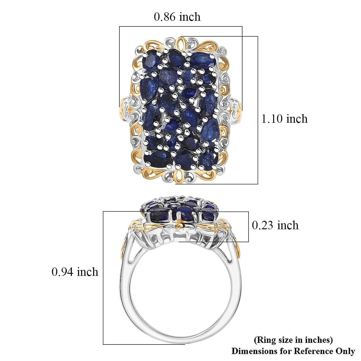 EverTrue Masoala Sapphire (D) 5.85 ctw Victorian Filigree Ring in 18K YG Plated and Platinum Bond (Size 6.0)