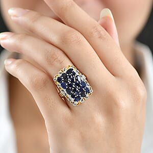 EverTrue Masoala&nbsp;Sapphire&nbsp;(D) 5.85 ctw Victorian Filigree Ring in 18K YG Plated and Platinum Bond (Size 7.0)