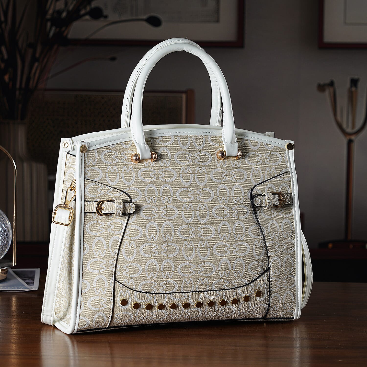 La Marey Khaki Faux Leather Crossbody Bag with Shoulder Strap