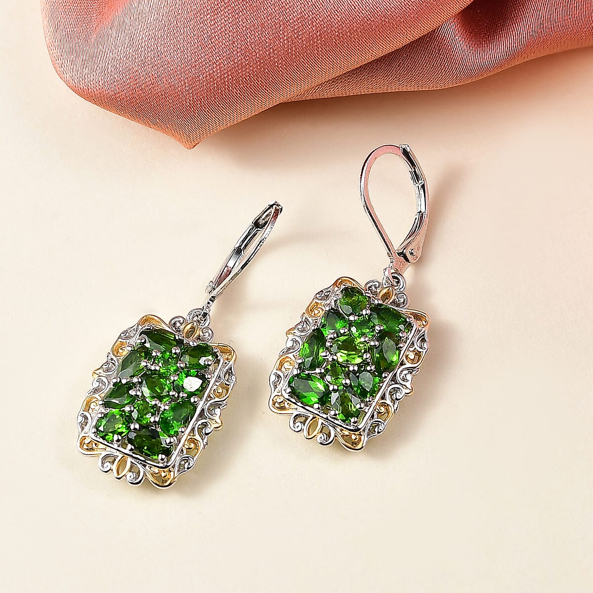 EverTrue Chrome Diopside 4.00 ctw Earrings in 18K YG Plated and Platinum Bond image number 1