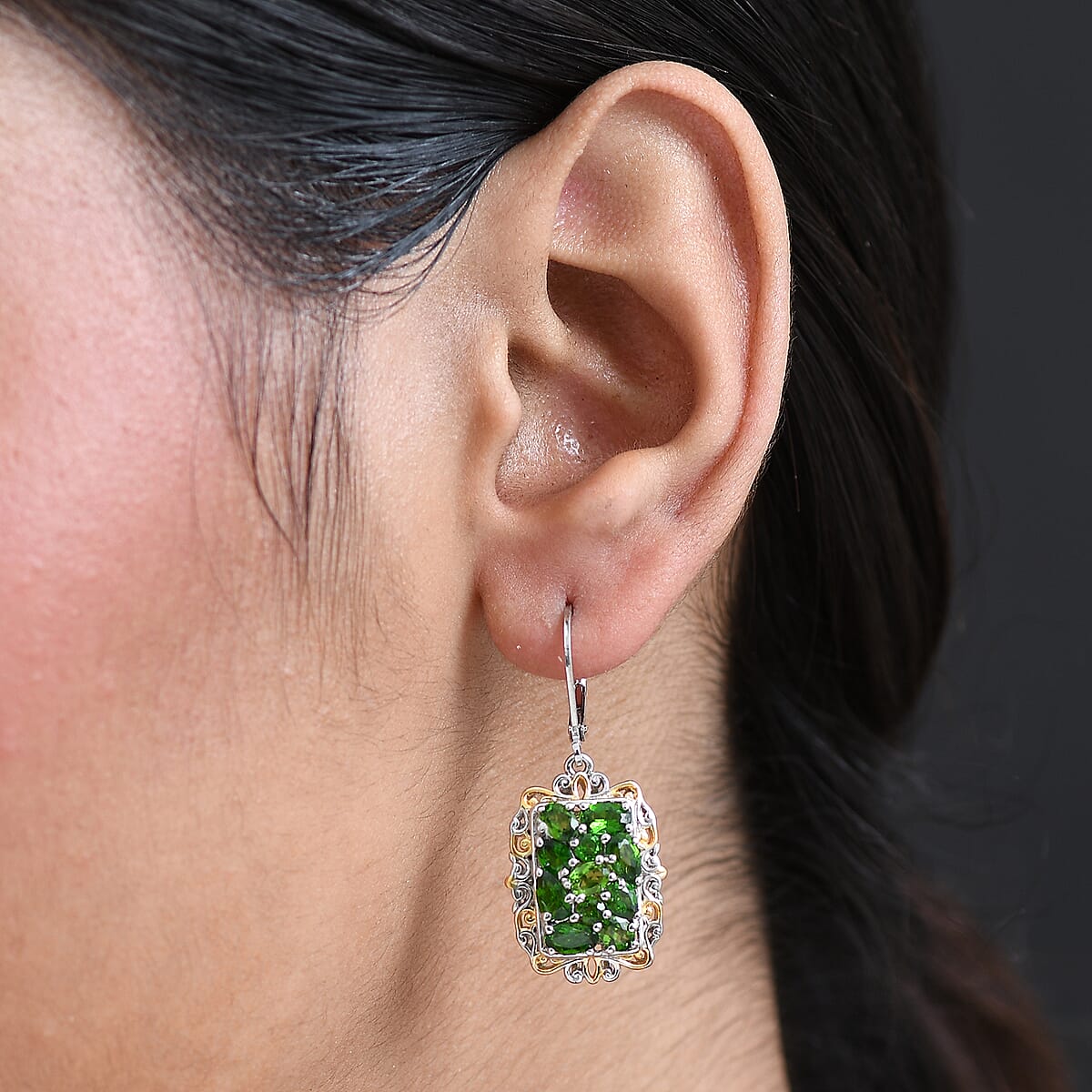 EverTrue Chrome Diopside 4.00 ctw Earrings in 18K YG Plated and Platinum Bond image number 2