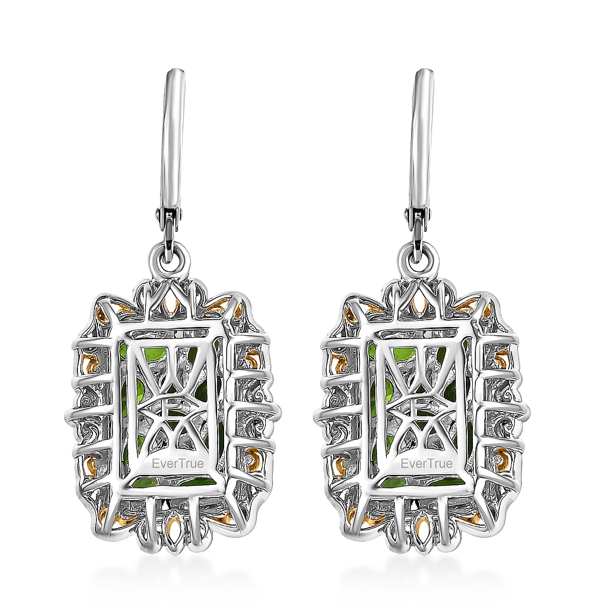 EverTrue Chrome Diopside 4.00 ctw Victorian Filigree Earrings in 18K YG Plated and Platinum Bond
