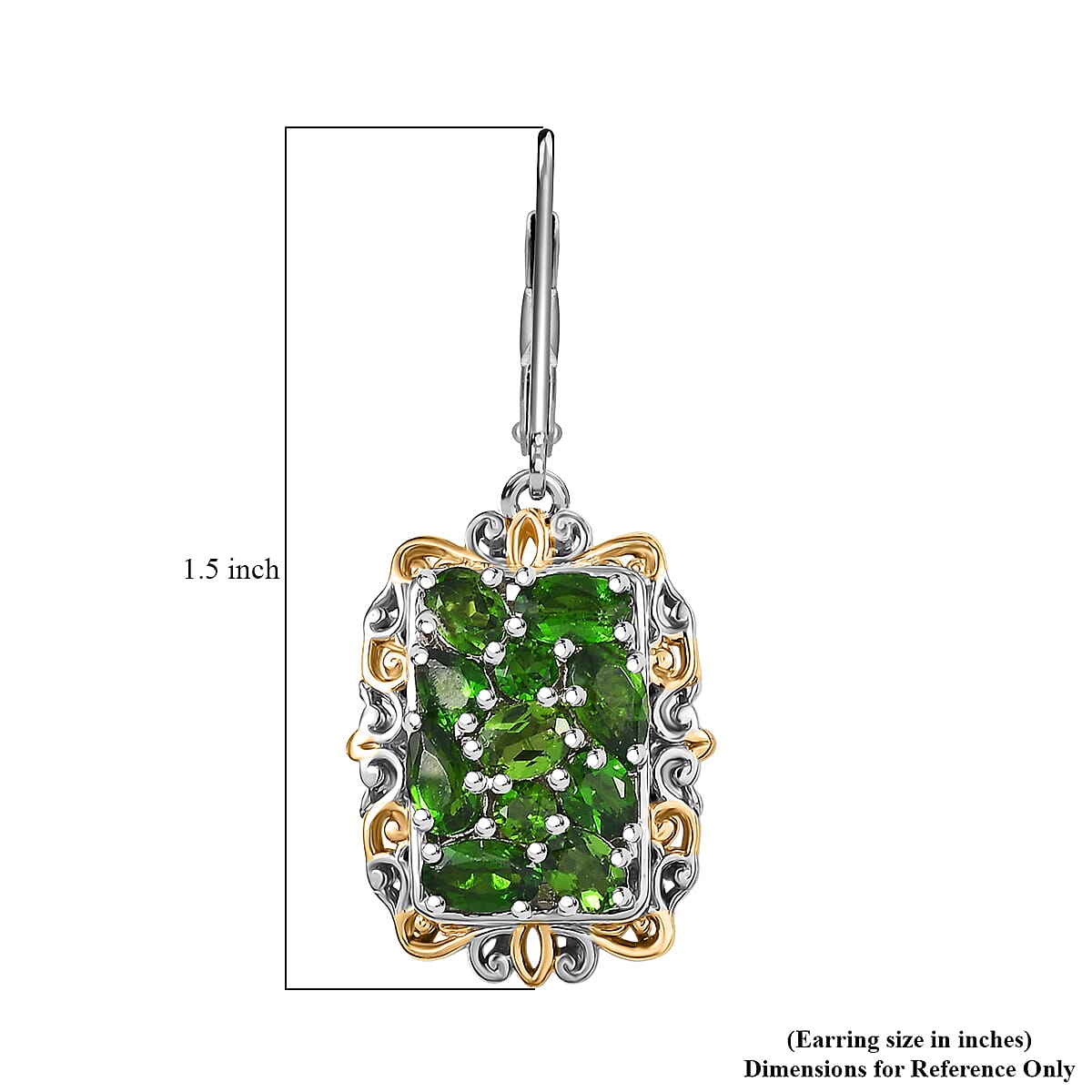 EverTrue Chrome Diopside 4.00 ctw Victorian Filigree Earrings in 18K YG Plated and Platinum Bond