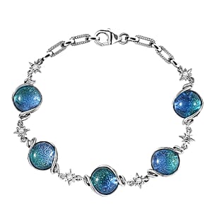 GP Celestial Dream Special Murano Style and White Zircon 0.30 ctw Bracelet in Rhodium Over Sterling Silve (7.25 In) (Del. in 12-15 Days) 