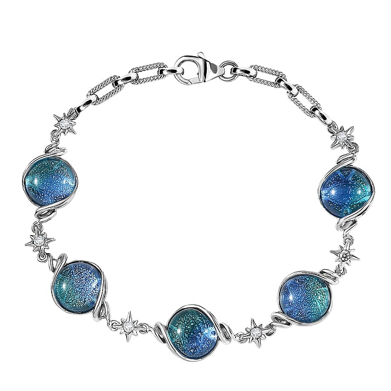 GP Celestial Dream Special Murano Style and White Zircon 0.30 ctw Bracelet in Rhodium Over Sterling Silve (7.25 In)