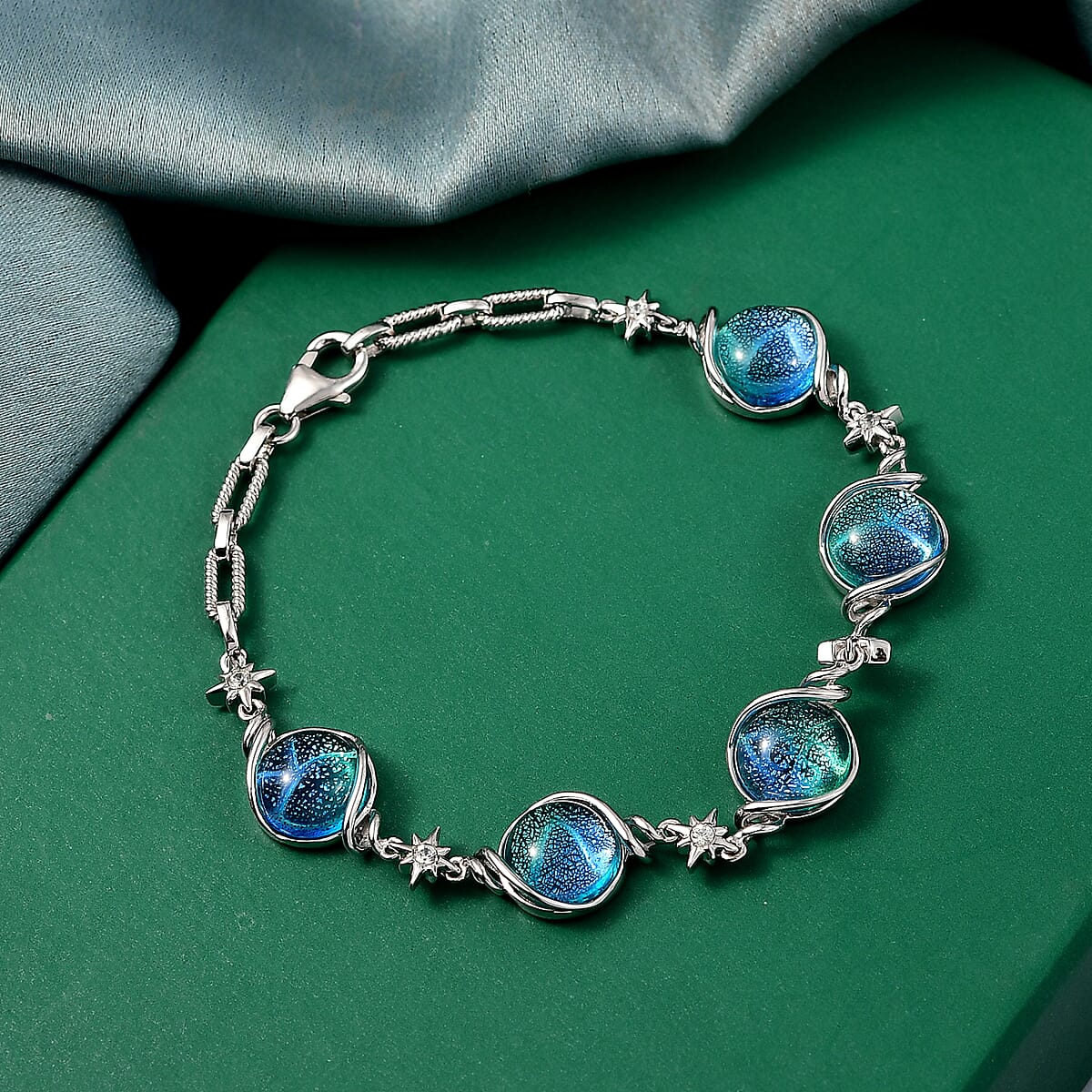 GP Celestial Dream Special Murano Style and White Zircon 0.30 ctw Bracelet in Rhodium Over Sterling Silve (7.25 In) (Del. in 12-15 Days)  image number 1