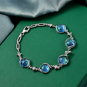 GP Celestial Dream Special Murano Style and White Zircon 0.30 ctw Bracelet in Rhodium Over Sterling Silve (7.25 In)