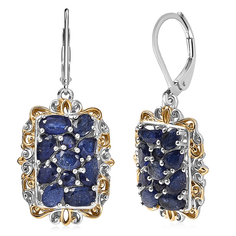 EverTrue Masoala Sapphire (D) 4.90 ctw Victorian Filigree Earrings in 18K YG Plated and Platinum Bond
