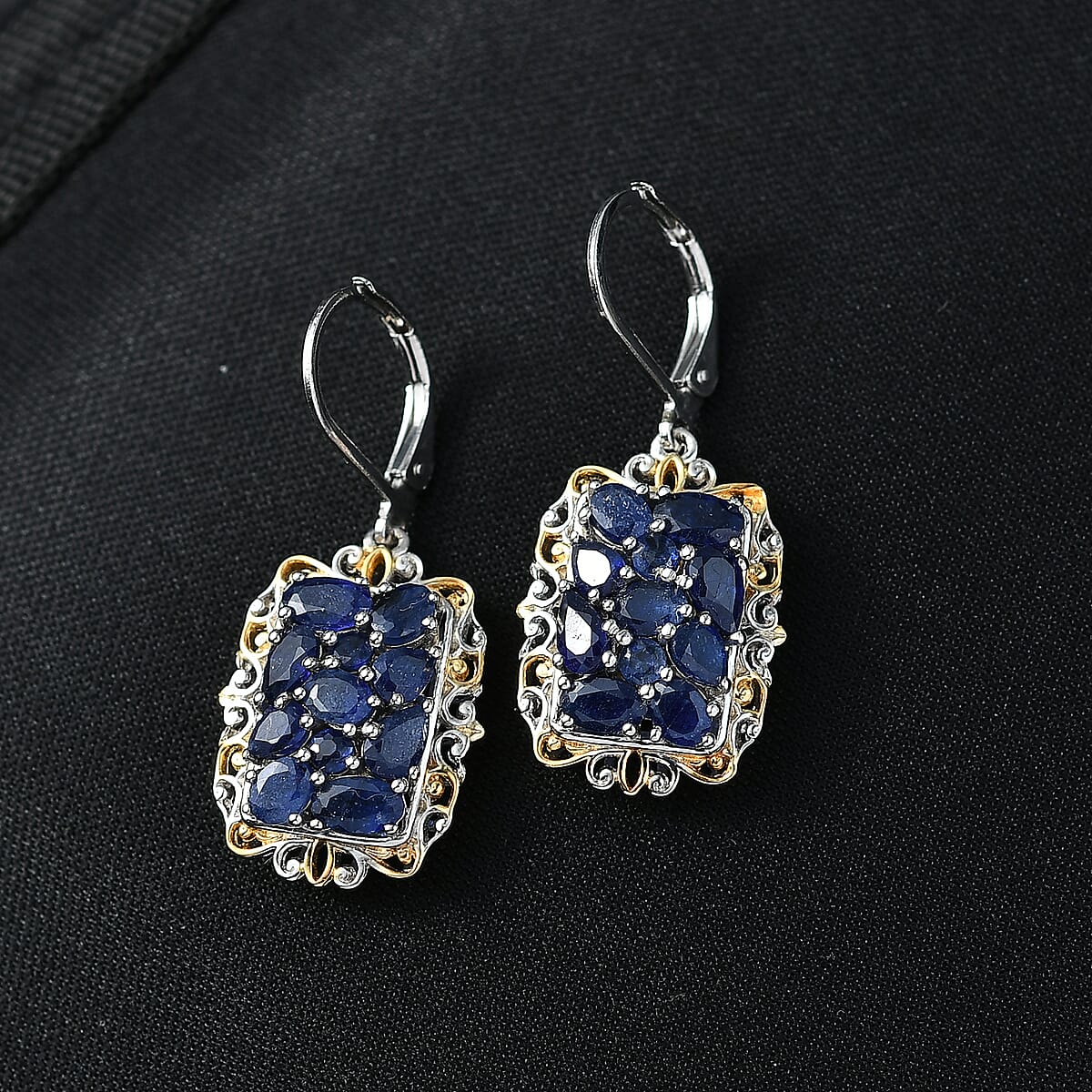 EverTrue Masoala&nbsp;Sapphire&nbsp;(D) 4.90 ctw Victorian Filigree Earrings in 18K YG Plated and Platinum Bond image number 1